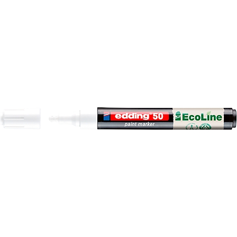 Une personne étiquette une pièce métallique avec un stylo feutre Edding bleu. Le stylo est rouge avec des lettres blanches.