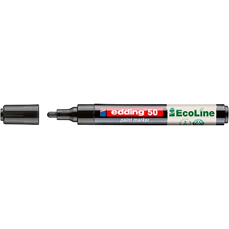 Une personne étiquette une pièce métallique avec un marqueur Edding bleu. Le stylo est rouge et noir.