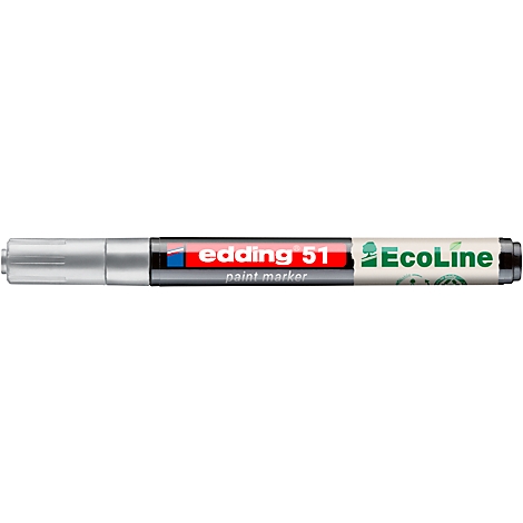 Marqueur Edding gris avec lettrage rouge, bleu et vert. Inscription : Edding 51 Ecoline.