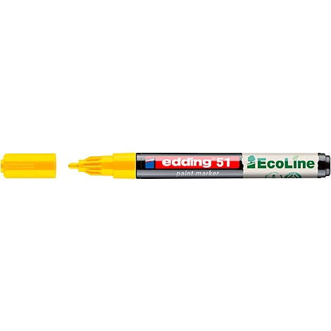 Marqueur permanent jaune Edding 51 Ecoline avec capuchon ouvert.