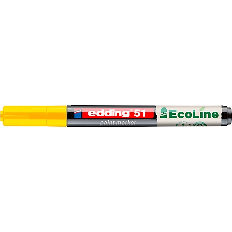 Marqueur de peinture Edding 51 Ecoline jaune, avec bande rouge et logo.