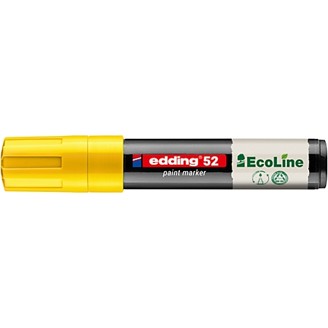 Marqueur de peinture Edding 52 jaune. Texte : 'edding 52 paint marker' et 'EcoLine'.