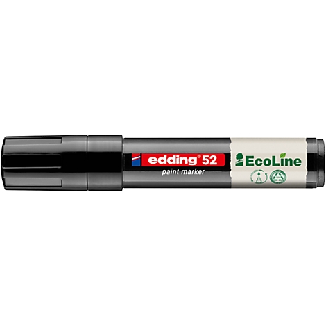 Un marqueur noir Edding 52 Ecoline. Inscriptions en rouge et blanc. Avec logo de recyclage.