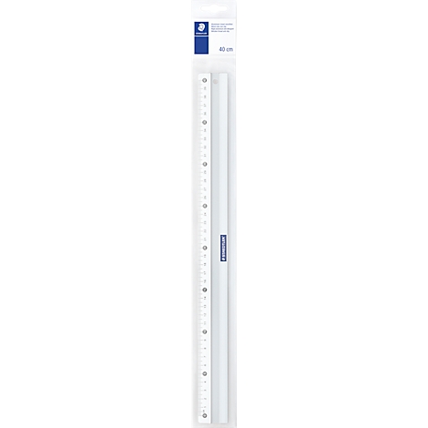 Cylindrical white object with blue marking and scale. A length scale on the left.