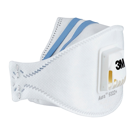 Gros plan d'un boîtier de filtre blanc avec le logo 3M noir. En dessous, il est écrit 'Aura™ 9322+'.