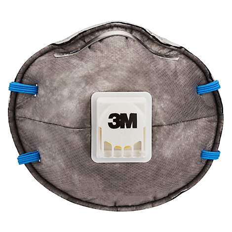 Masque respiratoire 3M gris foncé, emballé dans une boîte avec texte: Anti-odeur, Cool Flow Valve, Appareil respiratoire. Filtre FFP2.