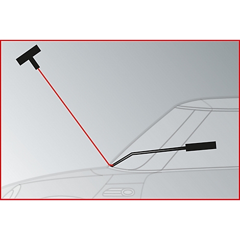 Stilisierte Darstellung eines Autoscheibenwischers. Ein roter Pfeil zeigt auf den Wischer.