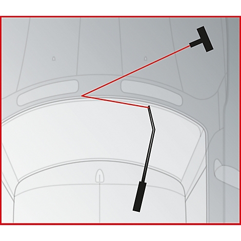 Schwarz-rotes Diagramm. Gezeichnetes Autoteil, roter Linie und schwarzem Werkzeug.