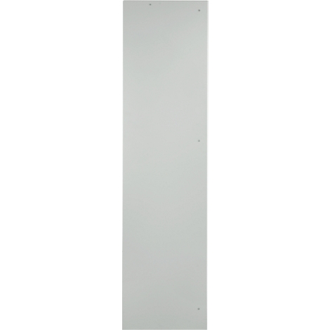 Grijze, langwerpige plank met drie schroeven.