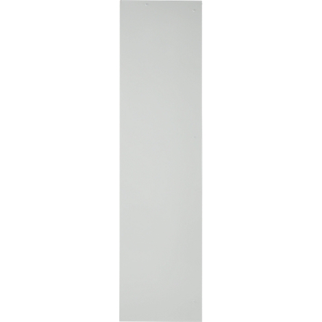 Een portret van een witte deur. Hij staat in een rechthoekig frame tegen een witte achtergrond.