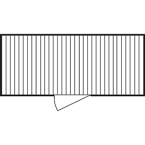Top view of a facade with vertical, black lines and an indicated arc at the bottom.