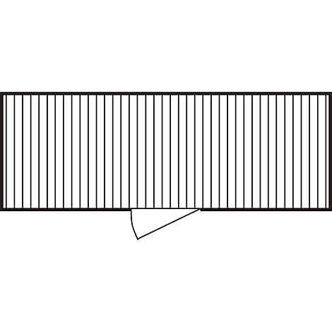 Dark framed rectangular shape with vertical lines. An opening triangular detail on the bottom right.