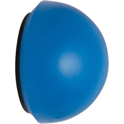 Objet bleu, semi-circulaire avec un bord noir. L'objet a une surface lisse et brillante.