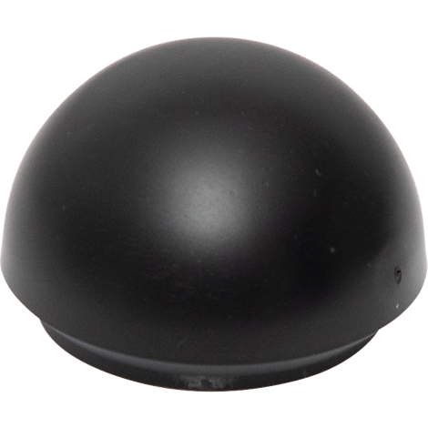 Bouchon noir hémisphérique reposant sur une base.