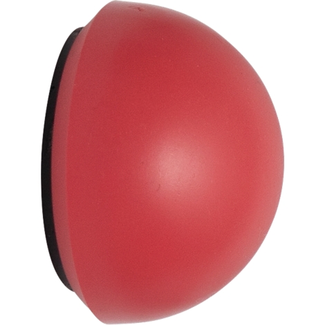 Objet rouge en forme de demi-sphère avec dos noir, sur fond blanc.
