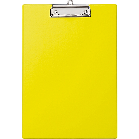 Yellow clipboard with silver clip.