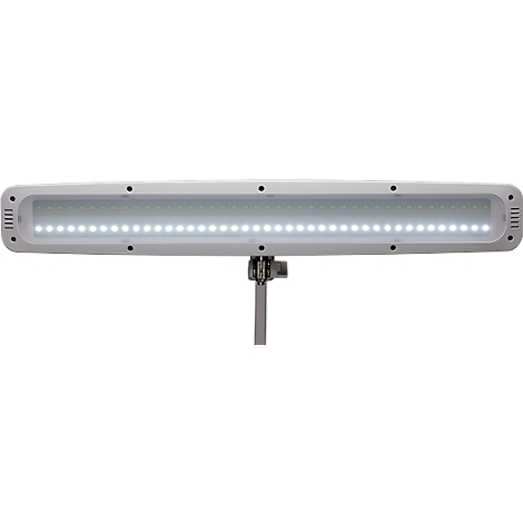 Lange, weisse LED-Leuchte mit vielen kleinen LEDs. An einem grauen Stab befestigt.