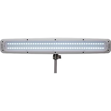 Lange, rechteckige LED-Leuchte, weiss. Reihe von LED-Leuchten, mit Halterung. Beleuchtungstechnik.