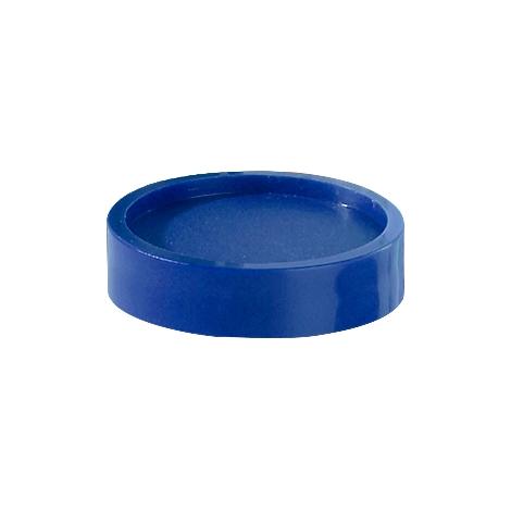 Blue, circular plastic container with a recessed surface.