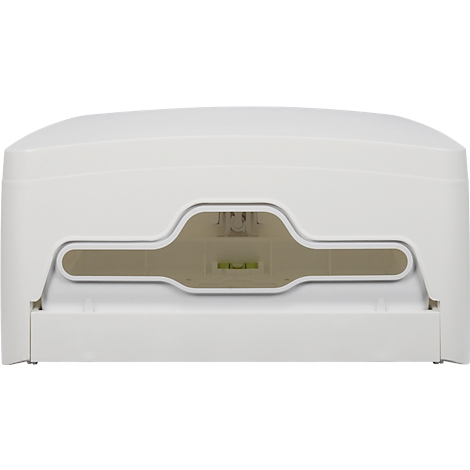 Weißes elektronisches Gerät mit einem rechteckigen, abgerundeten Gehäuse und einem braunen Fenster in der Mitte.