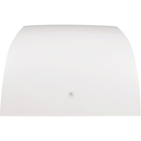 Ein weißes, halbrundes Produkt, das wahrscheinlich ein Teil eines Möbelstücks ist. In der Mitte befindet sich ein kleines rundes Element.