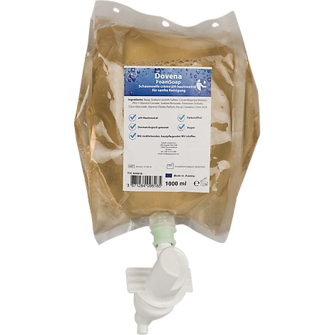 Doveva FoamSoap verpakking, met dispenser en productinformatie op het etiket. Inhoud 1000 ml.