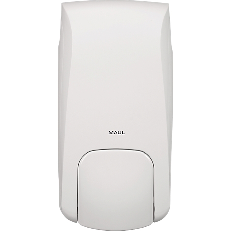 Witte zeepdispenser met de tekst "MAUL".