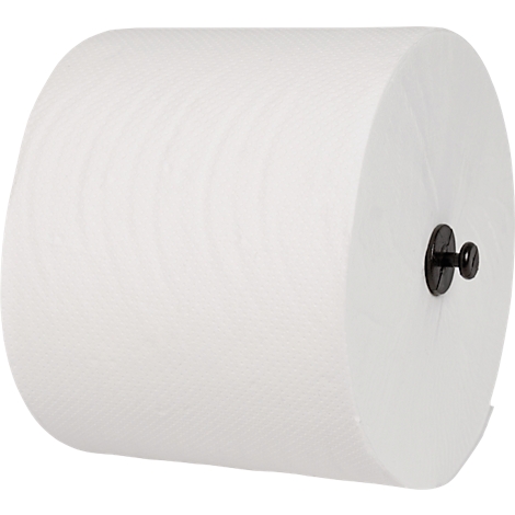 Große Rolle weißes Papier, mit einem schwarzen Halter befestigt. Oberflächenstruktur erkennbar.