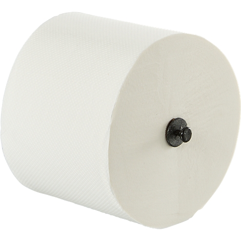 Papierhandtuchrolle, weiß, mit Halterung.