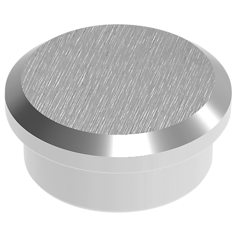 Cylindrical metal part, silver-colored, with a brushed surface and rounded edges.