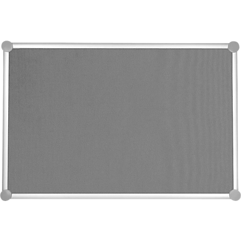 Grey pin board with a silver frame, rounded corners.