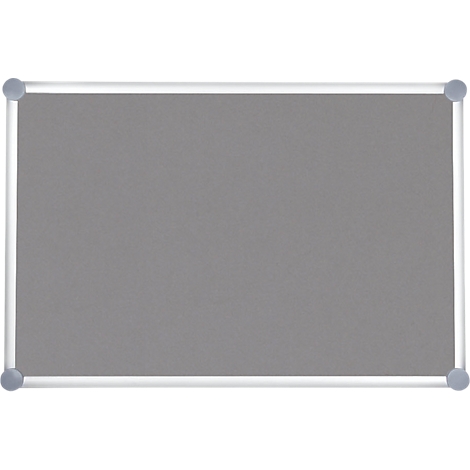 Grey noticeboard with silver frame, corner connections.