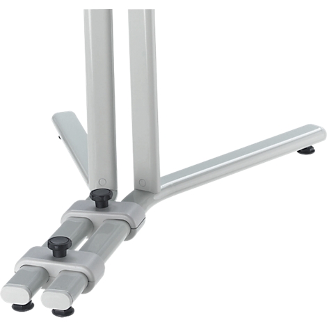 Light gray, metallic base of a device, consisting of struts, screws and feet.