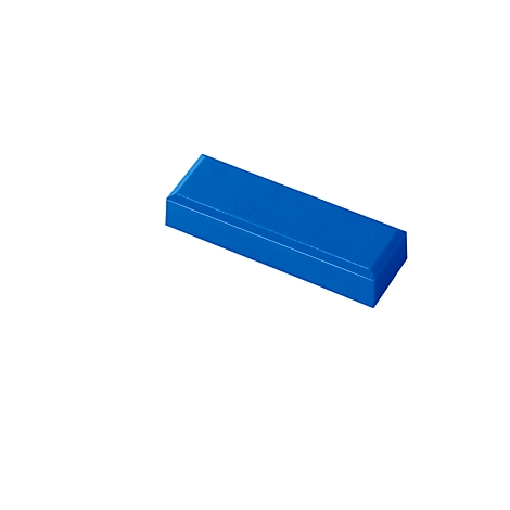 Blue, rectangular object lying diagonally on a white background.