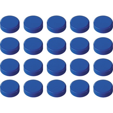 20 blue, round elements arranged on a white background.
