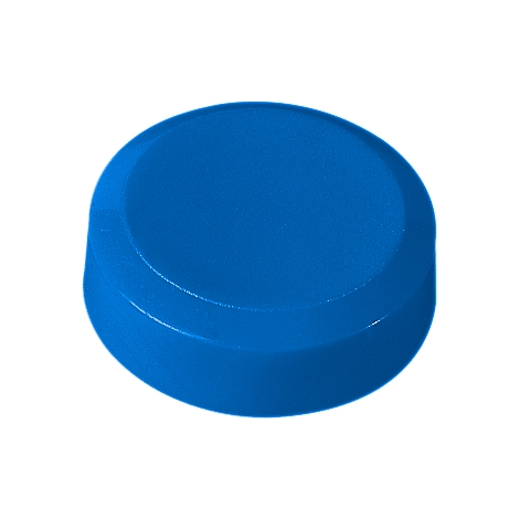 Blue round button with slightly beveled edge.