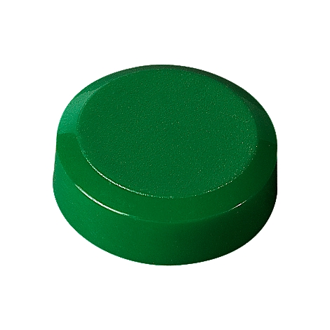 Green, round button with raised center.