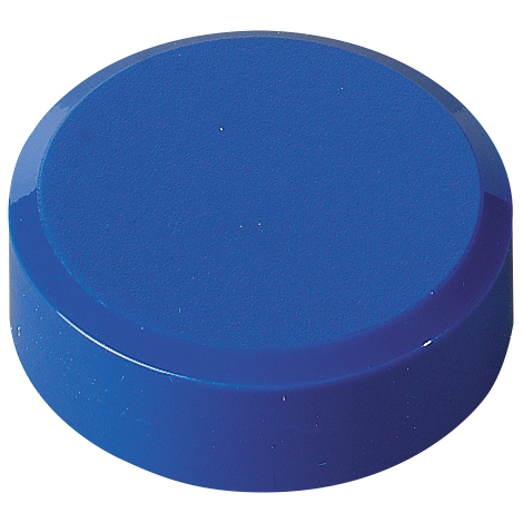 A blue, round object. It has a flattened top and a slightly rounded edge. The material appears smooth.