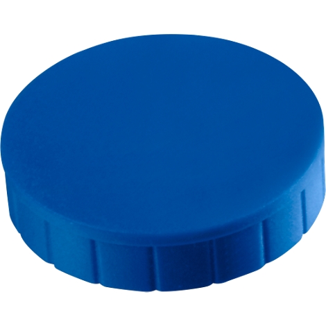 Blue, round lid, ribbed sides.