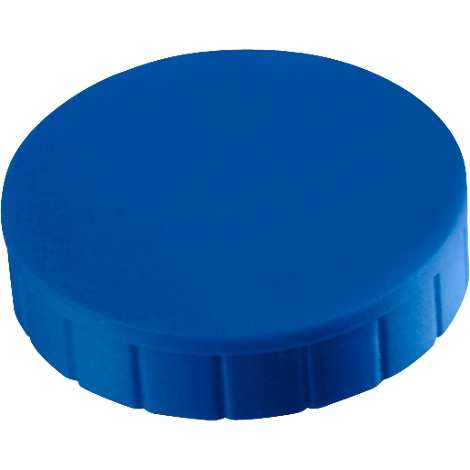 Blue, round lid with a ribbed side surface.