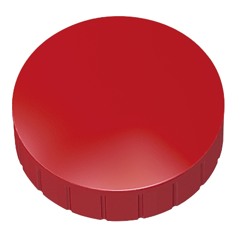 Red, round cap with grooved edge.