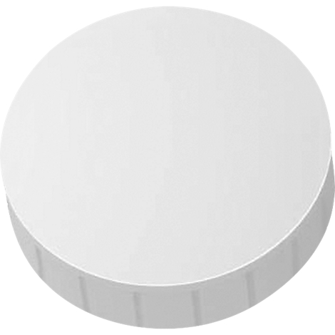 A white, round object. It has a flat top and a cylindrical, ribbed edge.