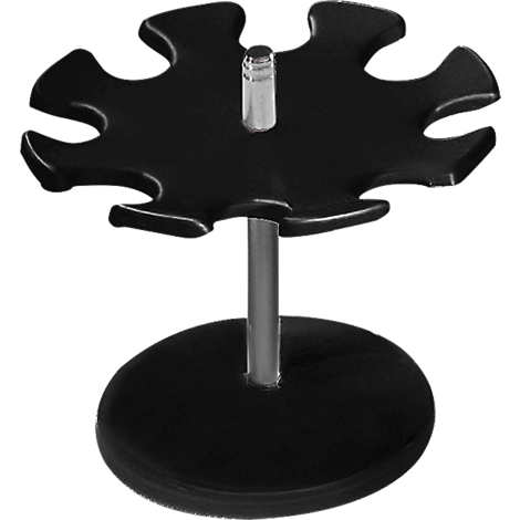 Black star-shaped pen holder with silver stem and round base.