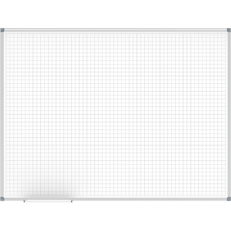 Weisses, kariertes Whiteboard mit Aluminiumrahmen, für Präsentationen und Notizen.