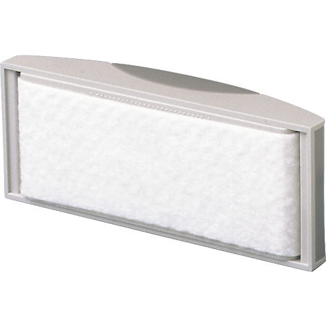 Gray filter with white filter insert in a rectangular shape.