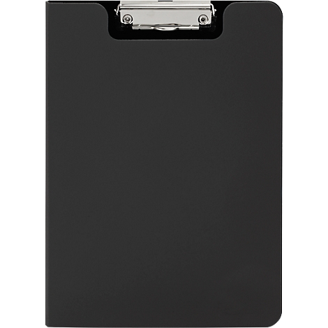 Black clipboard with a silver metal clip.