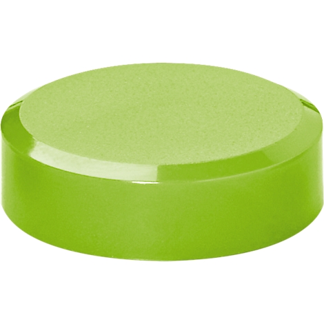 Green, round cap with a slightly offset edge.