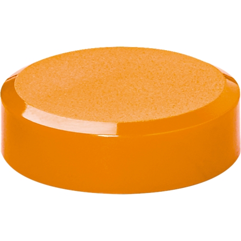An orange, round product. A porous, round surface on top, a smooth, glossy base below.