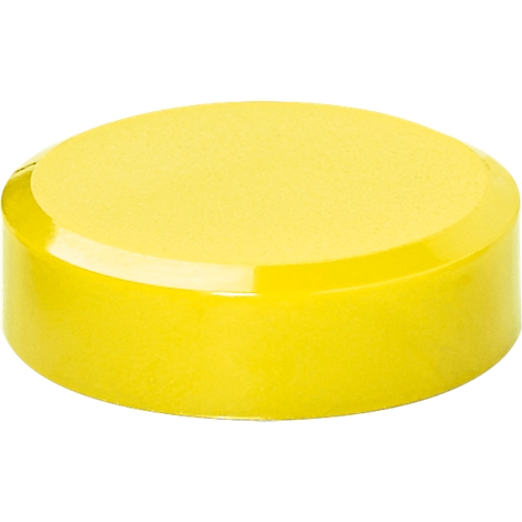Yellow, round lid, glossy on the sides and matte on the top.