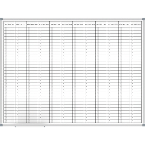 White grid whiteboard with months and boxes. Ideal for annual planning.